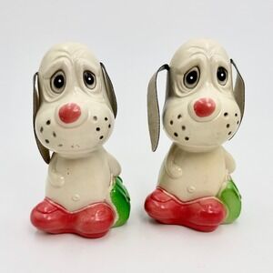 Vintage Sad Dog Plastic Coin Banks Set of 2 Traveling Puppy Hong Kong Kitsch